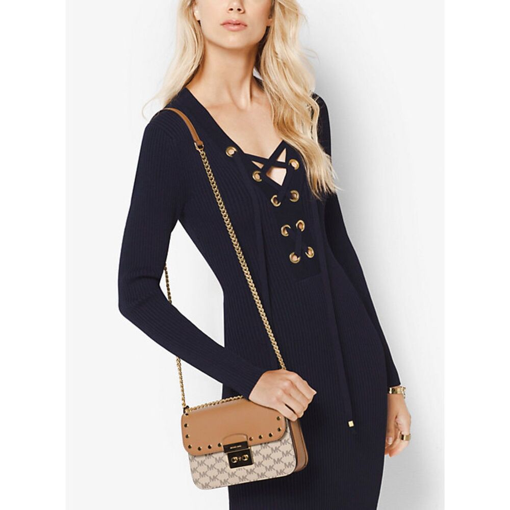 MichaelKors Sloan Editor Studded Shoulder Bag |VanillaAcorn Logo Chain Crossbody